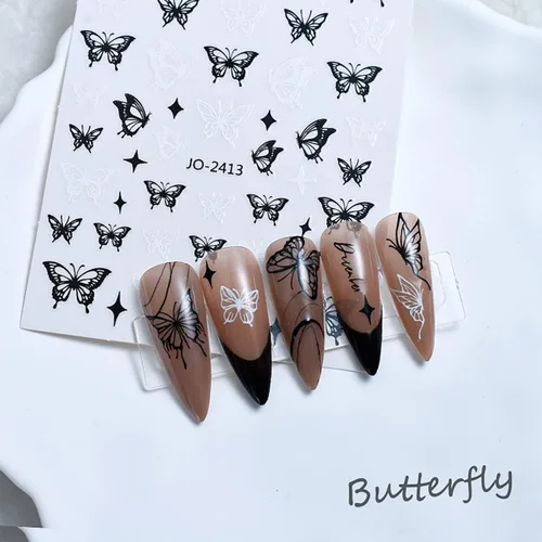 Vista 4 de Calcomanías de arte de uñas de mariposas, diseños de calcomanías autoadhesivas de mariposa 3D, calcomanías de transferencia de uñas de mariposa
