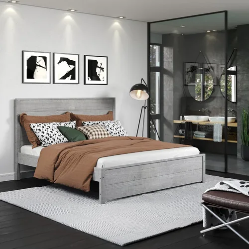 Vista 13 de Camaflexi Hampton Marco de cama rústico de madera maciza con cabecero, soportes de listones de madera, tamaño Queen, acabado blanco costero