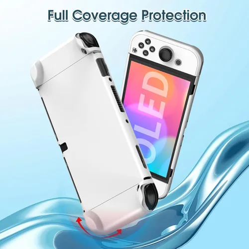 Vista 6 de HSTOP Funda acoplable para Nintendo Switch OLED 2021, funda protectora de PC para Switch OLED con cómoda funda de agarre Joy-Con y 6 tapas