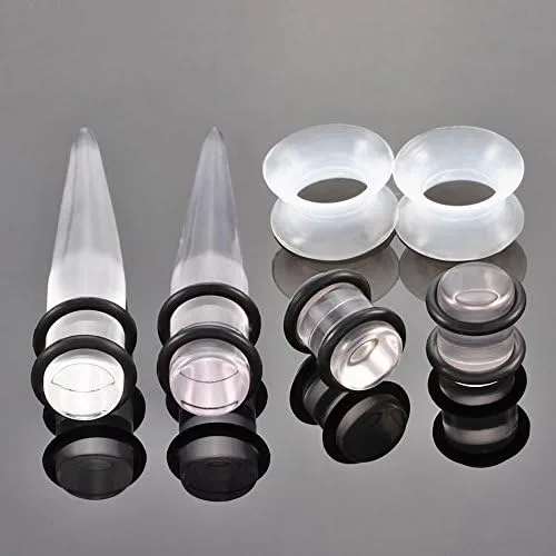 Vista 2 de HISHION Juego de 50 dilatadores de oreja 14G-00G y tapones de acrílico + túneles de silicona 9 calibres buenos para principiantes para mujeres