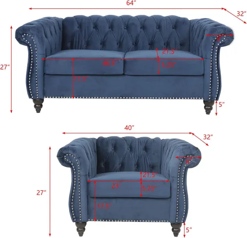 Vista 2 de RARZOE Chesterfield - Silla contemporánea de terciopelo Chesterfield, silla de club de terciopelo, silla Chesterfield con brazos enrollados de Azul
