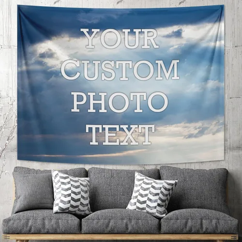 Vista 18 de Tapiz personalizado para cargar imágenes con fotos y textos, tapiz personalizado para colgar en la pared, manta de telón de fondo para decoración