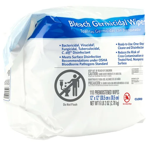 Vista 8 de Clorox Healthcare Toallitas Germicidas con Lejía, 12" x 12", Recarga para Cubo, Bolsa de 110 Unidades (El Paquete Puede Variar)