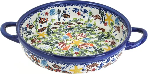 Vista 8 de Blue Rose Polish Pottery - Horno redondo pequeño Ashley naranja con asas, 9 pulgadas de diámetro, único, apto para lavavajillas y duradero