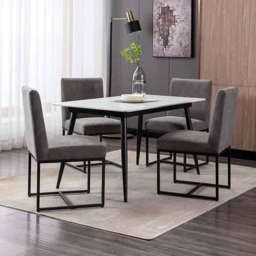 Vista 32 de BESTANO Sillas De Comedor - Juego de 2 sillas de comedor modernas negras tapizadas de piel sintética para cocina y comedor con marco de metal negro