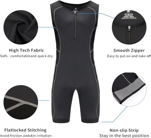 Vista 4 de Triathlon Suits Mens One-Piece Sleeveless Trisuits Skin Wet Suit for Running Cycling Swimming
