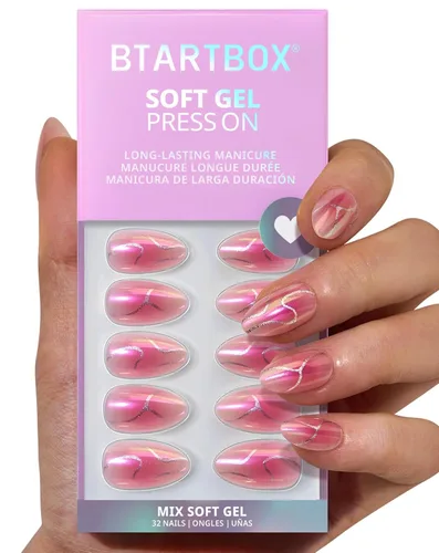 Vista 9 de BTArtbox Uñas Postizas Blancas Cortas a Presión - Uñas Postizas de Gel Suave en Forma de Almendra, Uñas Blancas con Pegamento para Uñas, Uñas