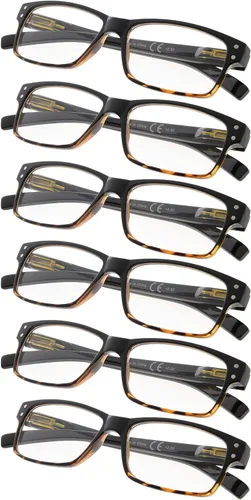 Vista 13 de Gafas de lectura, paquete de 5 bisagras de resorte para mujeres y hombres, incluye 3 negras 2 tortugas +0.00