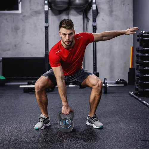 Vista 6 de BalanceFrom Vinyl Kettlebell Set, 30/45/50/75 Pound Options – Cement-Filled Strength Training Weights with Ergonomic Grip and Color Coding for Full