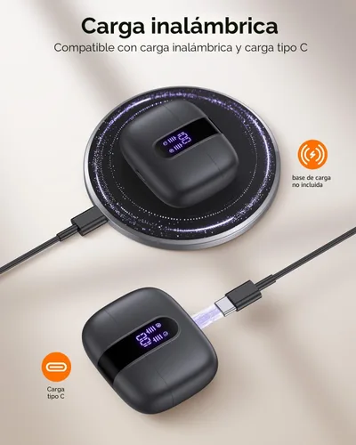 Vista 6 de TAGRY Auriculares Bluetooth Verdaderamente Inalámbricos Auriculares 60H Reproducción Pantalla LED de Energía Audífonos con Estuche de Carga