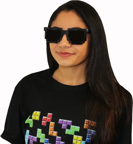 Vista 4 de Gafas de sol retro para computadora de 8 bits con diseño de píxeles, 8 bits (negro)