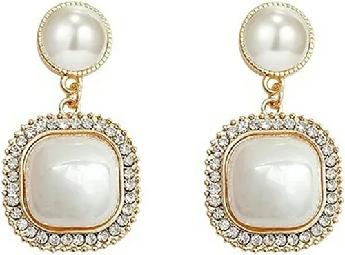 Vista 7 de Pendientes de Clip de Perla para Mujer, Pendientes de Clip Colgante para Mujer, Pendientes de Perla Blanca Imitación Chapados en Oro, Pendientes