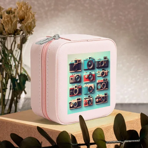 Vista 6 de Retro Cool Camera Collection Print Portable Square Jewelry Box Storage Case For Rings Earrings Bracelets Travel Gift