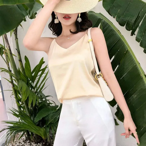 Vista 5 de Van Royal - Blusa corta elegante para mujer, sin mangas, de satén suave, sexy con cuello en V