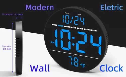 Vista 2 de Reloj de pared digital con pantalla LED grande, fecha, temperatura, brillo automático Pequeño reloj [ENCHUFE] Reloj de pared eléctrico moderno