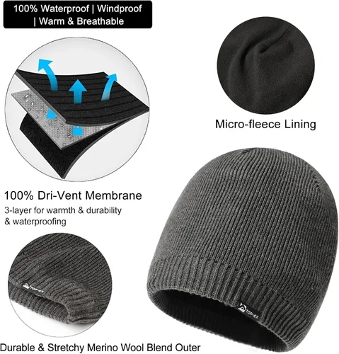 Vista 2 de TOP-EX LXLXXL - Gorro de lana merino impermeable con forro polar para todo tipo de clima invierno cálido
