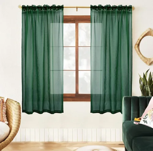 Vista 22 de XTMYI Cortinas negras de 48 pulgadas de largo para dormitorio, juego de 2 paneles, bolsillo para cortinero, cortinas de encaje transparentes
