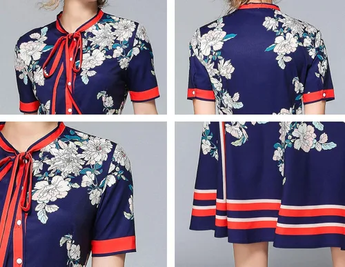 Vista 7 de LAI MENG FIVE CATS Vestido midi casual acampanado con botones y estampado floral para mujer