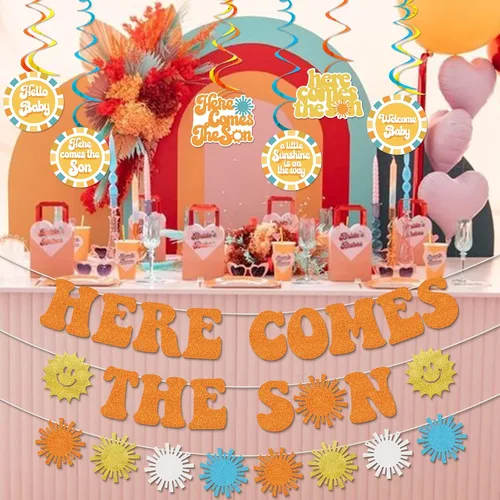 Vista 2 de Here Comes The Son - Decoraciones para baby shower, decoraciones retro para baby shower, decoraciones de fiesta de baby shower, estilo bohemio