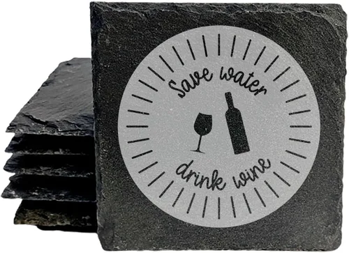 Vista 43 de Rustic Drinking Wine is My Hobby Slate Coasters Set of 8 – Round – USA Made Witty wine lover’s motto engraved on real slate coasters — “drinking
