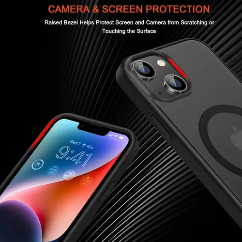 Vista 5 de TENDLIN Funda magnética compatible con iPhone 14 [compatible con MagSafe] translúcida mate parte trasera dura con parachoques de silicona suave
