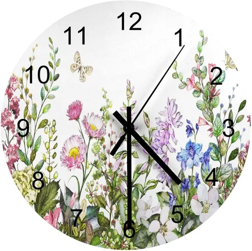 Vista 34 de Reloj de Pared de Flores Silencioso Sin Tictac Operado por Batería, Caricatura de los 70s Linda Flor Abstracta Pastel Margarita Reloj Floral