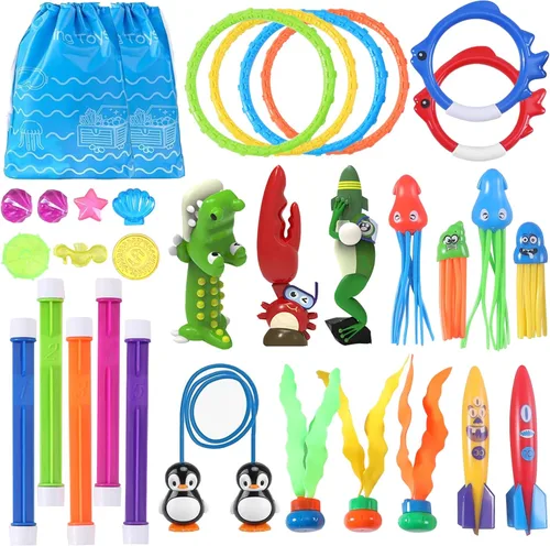 Vista 7 de Juguetes de Piscina de Buceo de Natación de Verano para Niños, Divertido Set de Juegos de Natación que se Hunden, Regalos de Buceo Submarino