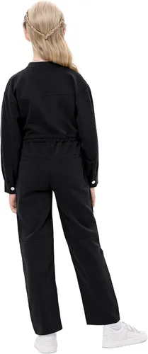 Vista 5 de Girls Solid Long Sleeve Button Down Jumpsuit One Piece Rompers with Pockets Straight Leg Cargo Pant for 3-12 Years