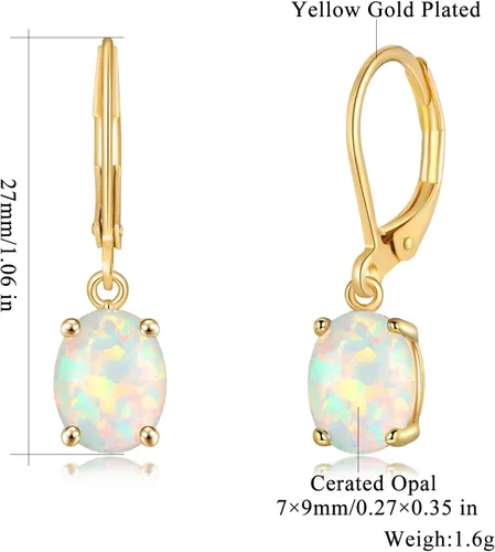 Vista 3 de CiNily Aretes colgantes de ópalo de corte ovalado para mujer, chapados en oro de 14 quilates, ópalo de fuego, chapado en rodio, aretes de gota