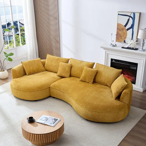 Vista 33 de Sofá Seccional Curvo de 106 pulgadas Sofá de Esponja con Chaise Lounge para Sala de Estar, Sofá Seccional Moderno en Forma de L, Sin Estructura