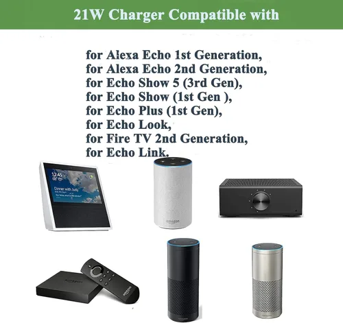 Vista 3 de Cargador de 21 W para Alexa Echo Show 5 3ª generación, adaptador de fuente de alimentación de 15 V 1.4 A. Compatible con Echo Show / Plus 1st Gen