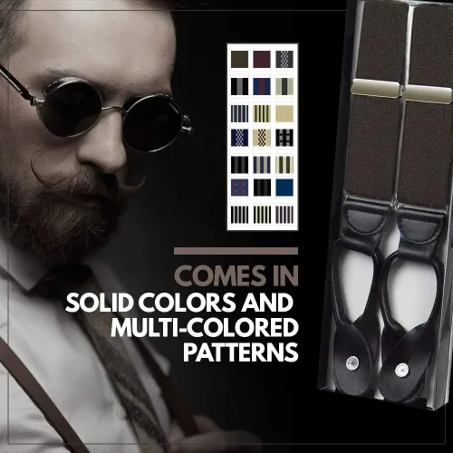 Vista 3 de Hold'Em 1 de rayas elegantes y tirantes sólidos para hombre, extremo de botón ajustable de cuero con parte trasera en Y