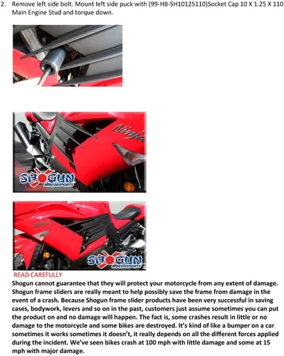 Vista 7 de Shogun USA Made Kaw Ninja ZX14 ZX 14 ZX14R 2006 2007 2008 2009 2010 2011 Negro Deslizadores de marco sin corte - 750-4709