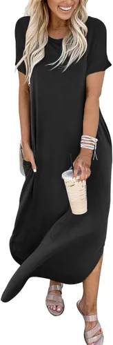 Vista 5 de ANRABESS - Vestido largo de playa de verano con bolsillos, suelto, informal, de manga corta, para mujer