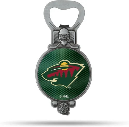 Vista 5 de Rico Industries NHL - Abrebotellas magnético de hockey, acero inoxidable, imán fuerte para exhibir en el refrigerador