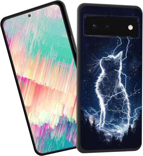 Vista 28 de Funda delgada para Google Pixel 4 XL, funda delgada de silicona de TPU suave a prueba de golpes para Google Pixel 4 XL, gato negro luna estrellada