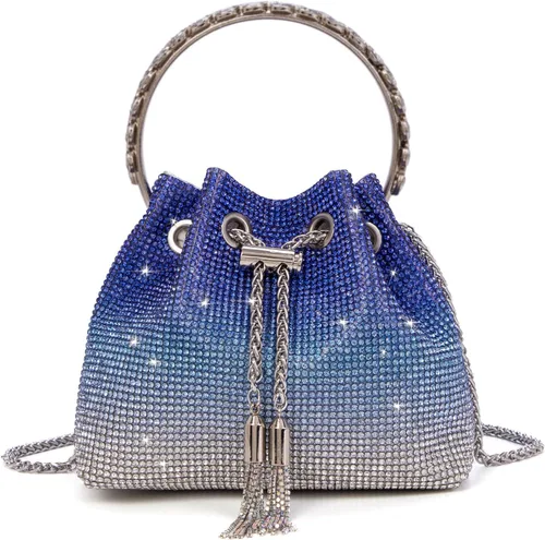 Vista 8 de Bolso de mano con cristales brillantes y diamantes de imitación para mujer, bolso de noche con brillo, bandolera para fiesta de boda, graduación