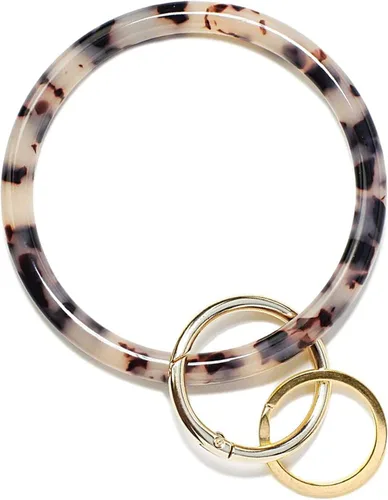Vista 9 de Mymazn Llavero pulsera pulsera llavero brazalete brazalete llavero brazalete llavero para mujer, llavero redondo de acetato Tortuga clásica