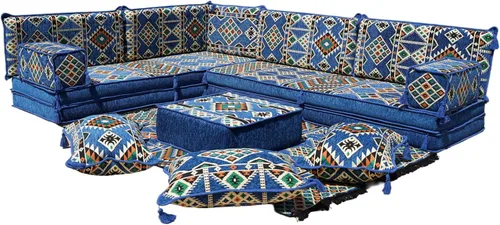 Vista 26 de arabicsofa Juego de sofás árabes tradicionales en forma de L - Sofás seccionales marroquíes - Asientos Majlis orientales para sala de estar