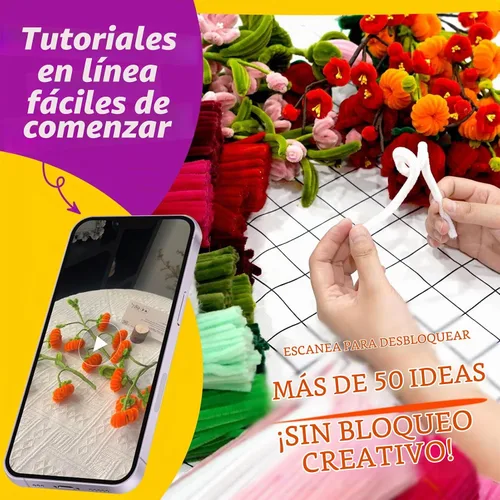 Vista 4 de Limpiapipas rosas para hacer flores, 500 tallos de chenilla esponjosos Esquema de color de flores rosadas
