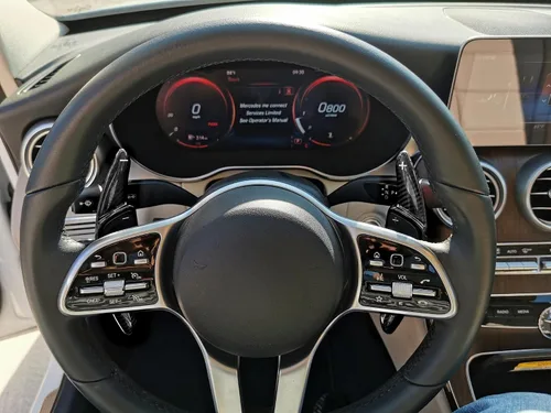 Vista 2 de iJDMTOY Extensiones grandes de paleta de fibra de carbono genuina negra de alto brillo compatibles con Mercedes-Benz: Clase C 2015 en adelante Clase