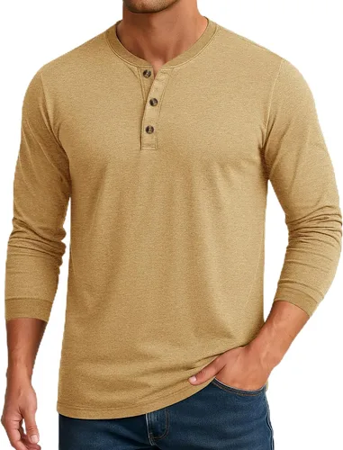 Vista 19 de Cotrasen Camisas Henley de Manga Larga para Hombre Camisetas de Algodón con 3 Botones Tops Casuales Básicos de Moda