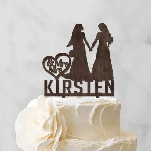 Vista 3 de Decoración para tarta de boda con silueta lesbiana del mismo sexo, decoración para tartas de compromiso para ella y ella, decoración para tartas