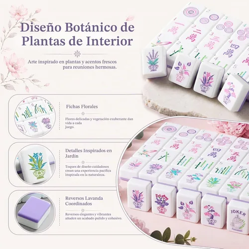 Vista 4 de Soulchen Juego de Mahjong Americano Lavender Garden de 1.2 pulgadas, 168 Morado