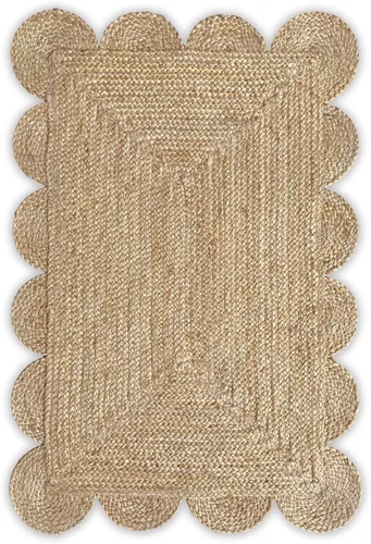 Vista 19 de Alfombra de Área de Yute Festoneada Alfombra de Yute Boho Alfombra Costera Festoneada, Gris Pardo Oscuro 2'x3' Gris topo oscuro