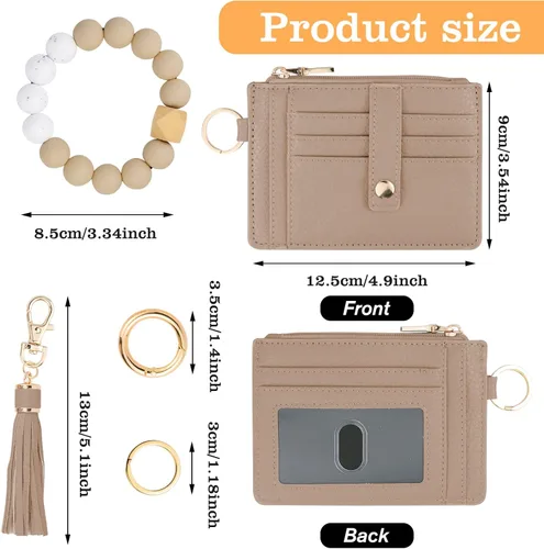 Vista 2 de KNGITRYI Billetera con llavero y brazalete para mujer, delgada, protección frente a identificación por radiofrecuencia, ranuras para tarjetas