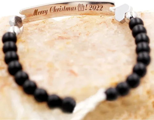 Vista 3 de Pulsera unisex hecha a mano con nombre cuentas de ónix negro mate pulsera trenzada personalizada para hombres mujeres mejores amigos regalo