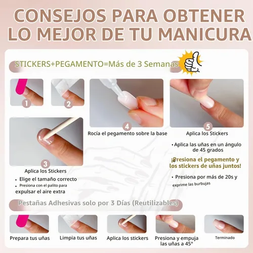 Vista 8 de 48 piezas de uñas postizas a presión color burdeos, uñas falsas en forma de almendra, pegamento para uñas, uñas de longitud media