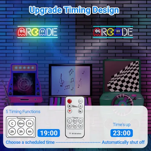 Vista 2 de Letrero de neón de arcade, retro fantasma, juego de arcade, letrero de luz de neón LED, regulable, lámpara nocturna 3D hecha a mano