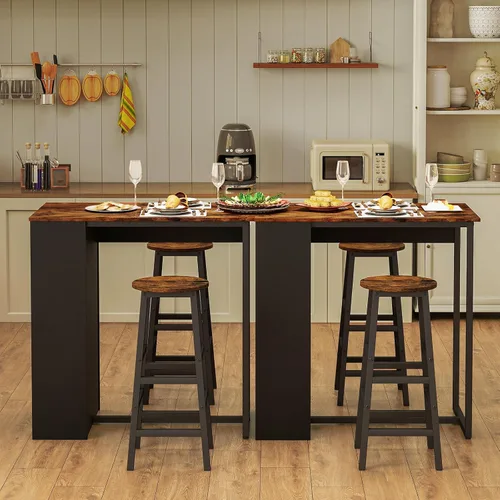 Vista 8 de Giantex Juego de mesa de comedor de 3 piezas, mesa de cocina rectangular de 36 pulgadas y 2 taburetes de bar con estantes de almacenamiento, juego
